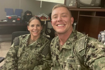 Nicole Bencs, DNP, RN-BC, CPNP, and her former student Jeremiah Palicka, RN, are both in the U.S. Navy Reserves. Palicka is now enrolled in the nurse anesthesia DNP specialty program.
