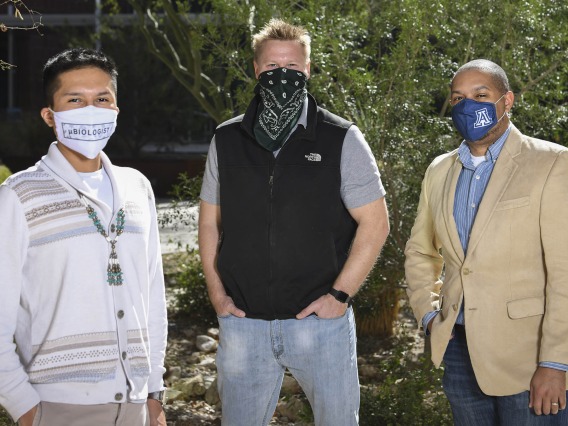 From left: Justin Billy, microbiology undergraduate student at the College of Agriculture and Life Sciences; Dr. David Baltrus, associate professor at the School of Plant Sciences; and Dr. Michael Johnson, assistant professor at the College of Medicine – Tucson
