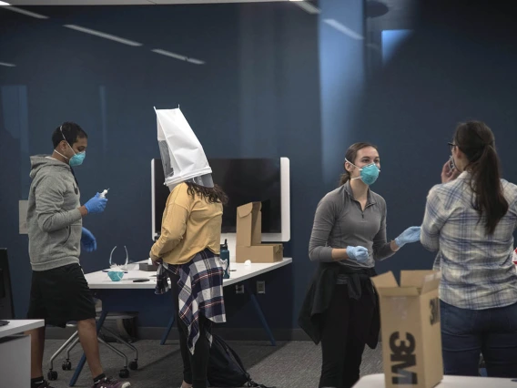 Students helping students: First and second year College of Medicine – Tucson students volunteer through the CUP Program to help with N95 mask fitting for the second-year medical students.