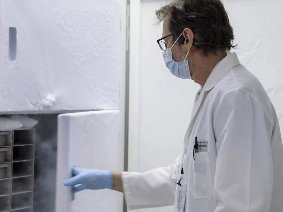 Michael Badowski, PhD, associate research scientist in the Division of the Translational and Regenerative Medicine at the College of Medicine – Tucson, is on the small team tasked with overseeing vaccine storage on campus, where vials of the Pfizer COVID-19 vaccine are stored in freezers.