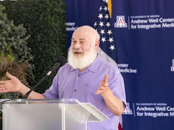 Andrew Weil, MD, speaks to more than 150 people who gathered for the groundbreaking ceremony for the Andrew Weil Center for Integrative Medicine, which he founded in 1994 as part of the College of Medicine – Tucson. 
