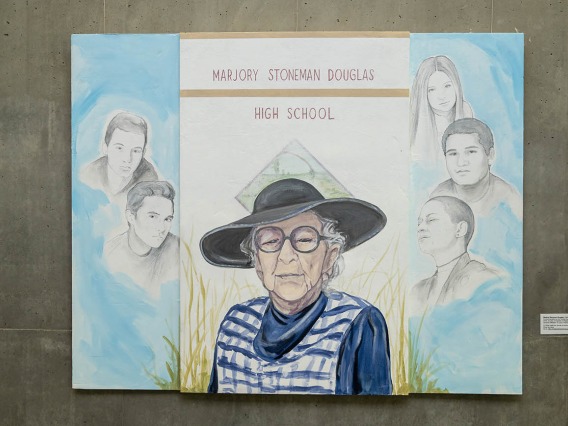 Marjory Stoneman Douglas (1890-1998) — Marjory Stoneman Douglas was a journalist and a pioneering environmentalist who helped defend the Florida Everglades. She founded the Friends of the Everglades in 1969 at the age of 79. She was also a suffragette in the early 1900s and an advocate for racial equality. (Acrylics and graphite on plaster/wood, by Suzanne Whitaker and Lainey Prather)