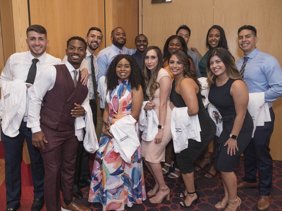 University of Arizona College of Medicine – Phoenix students pose for a photo before the start of the Class of 2026 white coat ceremony at Symphony Hall in downtown Phoenix.