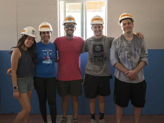 Emergency medicine residents from Banner – University Medical Center Tucson (from left) Veronica Cheng, MD; Ashneet Dhillon, MD; Joshua Pryor, MD; Nolan Lassiter, DO; and Bryan Stilson, MD, all volunteered to work on a Habitat for Humanity Tucson house as part of the EM Day of Service in late September.