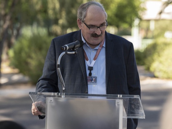 Family and Community Medicine Executive Director for Community Engagement, Ron Sorensen, speaks during the dedication ceremony celebrating the renaming of the Native American Research and Training Center to the Wassaja Carlos Montezuma Center for Native American Health.