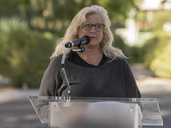 Family and Community Medicine’s Ann Mathias, DO, interim chair, vice chair for clinical affairs, and clinical assistant professor, speaks during the dedication ceremony celebrating the renaming of the Native American Research and Training Center to the Wassaja Carlos Montezuma Center for Native American Health.