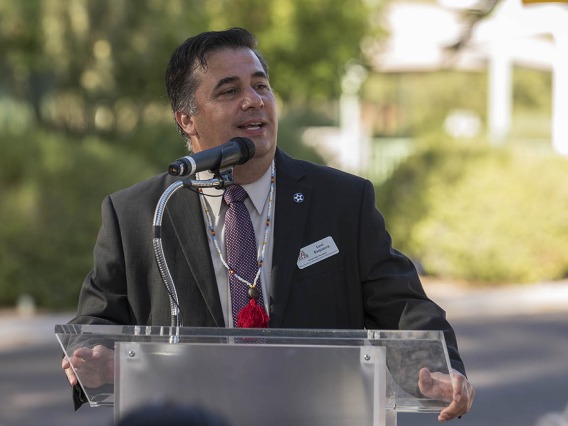 Nathan Levi Esquerra, University of Arizona senior vice president for Native American advancement and tribal engagement, speaks during the renaming ceremony for what is now the Wassaja Carlos Montezuma Center for Native American Health.