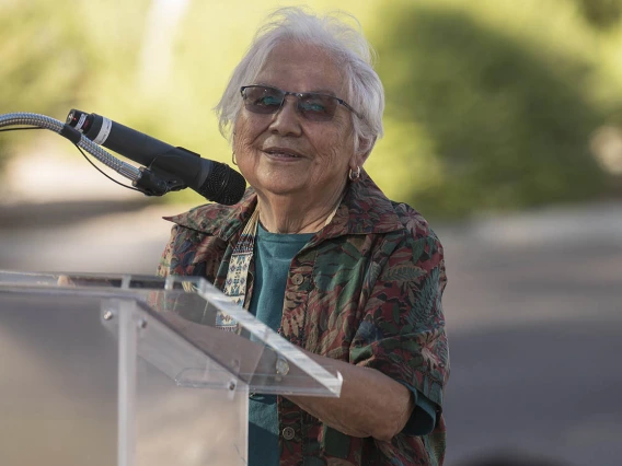 Jennie Joe, PhD, MPH, professor emerita, Family and Community Medicine, speaks during the renaming ceremony of the Wassaja Carlos Montezuma Center for Native American. 