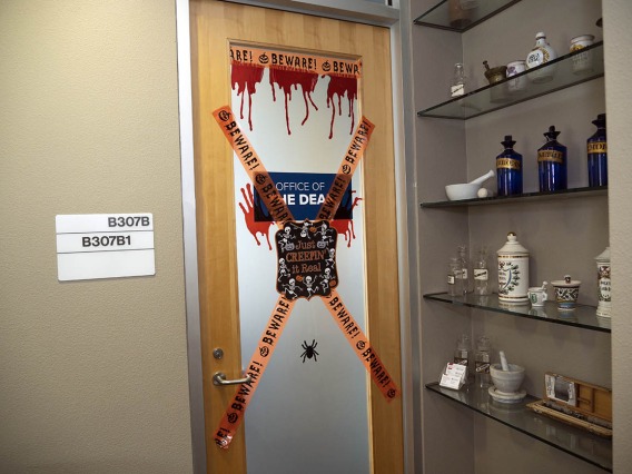 Dean Rick Schnellmann, PhD, is “Just Creepin’ it Real” this Halloween in his office at the R. Ken Coit College of Pharmacy. 