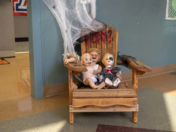 These not-so-cute dolls at the entrance the College of Nursing’s administration office are asking passersby if they want to play. 