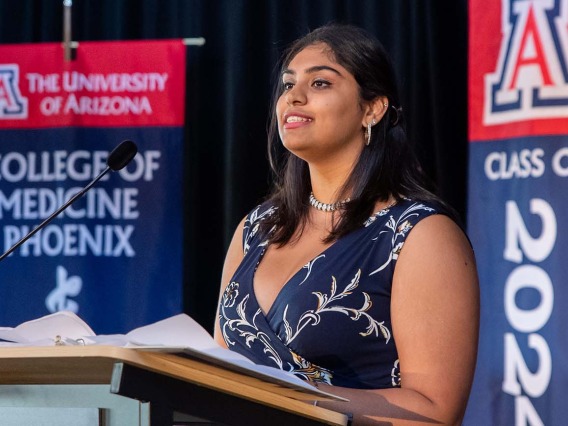 Meher Rakkar was nominated to speak at the white coat ceremony, where she reflected on how much the class has grown together and learned from each other over the past year.