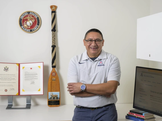 portrait of rudy salcido with military memorabelia