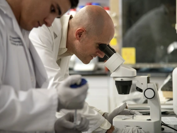 researcher with microscope