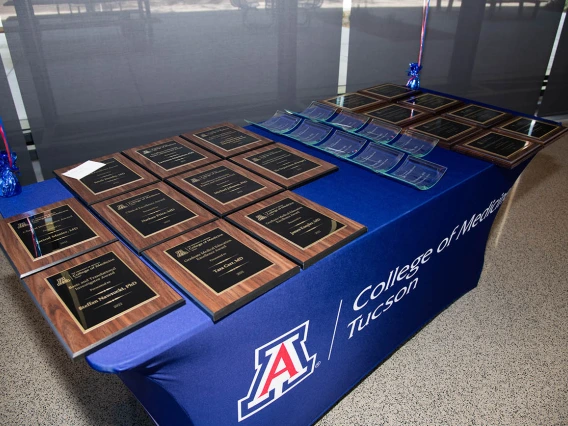 Table with awards laid out