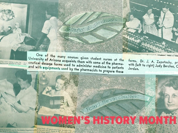 A photo illustration featuring 1950s Arizona Daily Star newspaper clippings and photos with the words Women’s History Month.