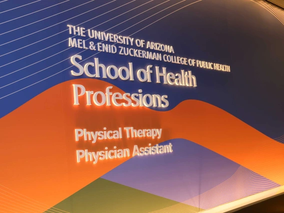 Photo of the sign for the University of Arizona Mel and Enid Zuckerman College of Public Health School of Health Professions’ Physician Therapy and Physician Assistant Learning Studios.