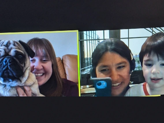 All smiles with kids and furry kids. Photo submitted by Naomi Bishop, associate librarian, Arizona Health Sciences Library, College of Medicine – Phoenix.