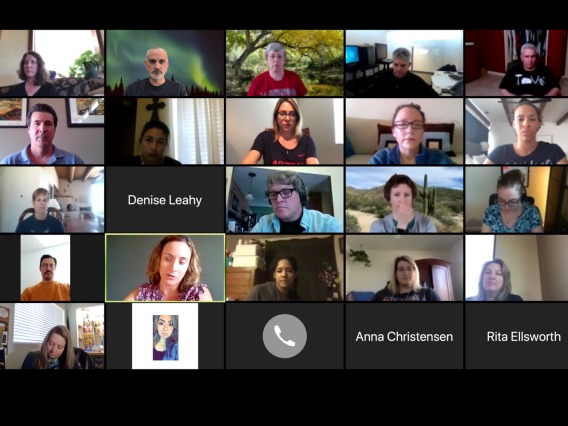 Our new normal: All-staff meeting conducted via Zoom, featuring members of the University of Arizona Health Sciences Office of Communications.