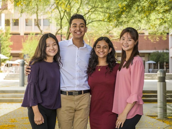 From left: Makenna Ley, Ivan Carrillo, Kyra Singh and Yi-Jen Yang are among the first high school graduates who will participate in the Accelerated Pathway to Medical Education program.