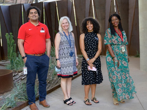 (From left) Office of Equity, Diversity and Inclusion staff members Harrison Williams, community building outreach coordinator, Julie Parrish, administrative associate, Tamara Taylor, outreach coordinator, and Sonji Muhammed Perry, director, organized the College of Medicine – Phoenix blessing ceremony.