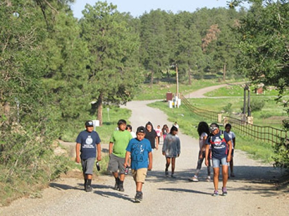 American Indian youth enjoy a morning walk at Wellness Camp.