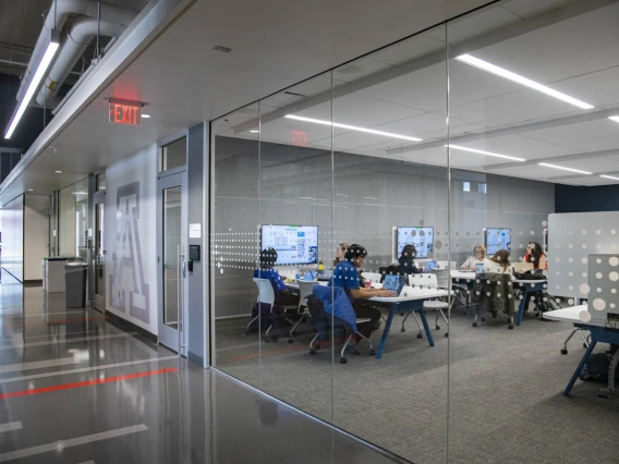 Floors three through six feature classrooms outfitted with technology, and small group working spaces with doors and whiteboards to assist in collaboration efforts.