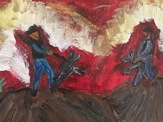 Ryan Sitton, MPH, created this painting to represent the challenges of climate change as part of EHS 525 Global to Local: Environmental Change and Human Health, a course Mona Arora, PhD, MSPH, created to engage the complex emotions around climate change. 