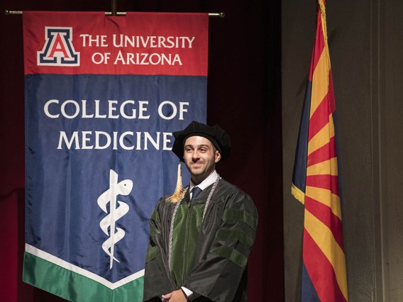 Aaron Masjedi, MD, was selected by his peers to give the student address during the College of Medicine – Tucson class of 2022 convocation at Centennial Hall.