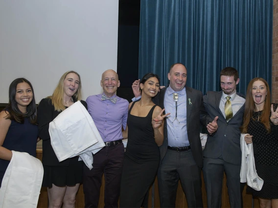 UArizona College of Medicine – Tucson students from the Santa Rita House have some fun with Paul Gordon, MD, MPH, during their twice-postponed white coat ceremony. From left are Samantha Nemivant, Kendra Coleman, Dr. Gordon, Meghana Partha, Daniel Sadoway, Colin Fields and Elly Hitt.