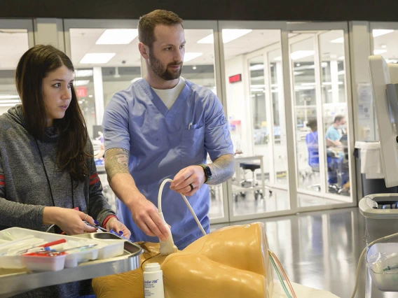 Nurse Anesthesiology Doctor of Nursing Practice students practice a simulated ultrasound guided central venous access placement during the UArizona College of Nursing clinical immersion.