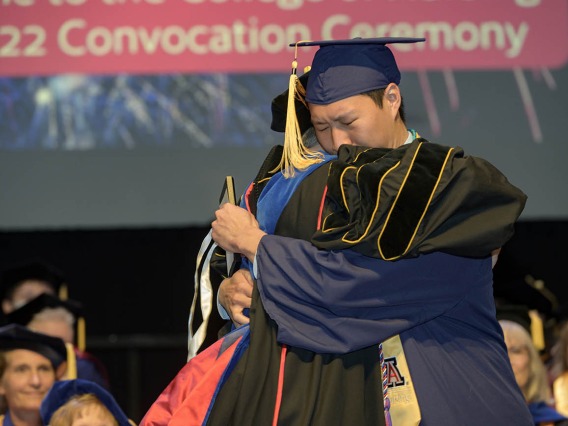 Kerry Chou, who earned a Bachelor of Science in Nursing degree, receives the Gladys E. Sorensen Award during the UArizona College of Nursing fall convocation at Centennial Hall.