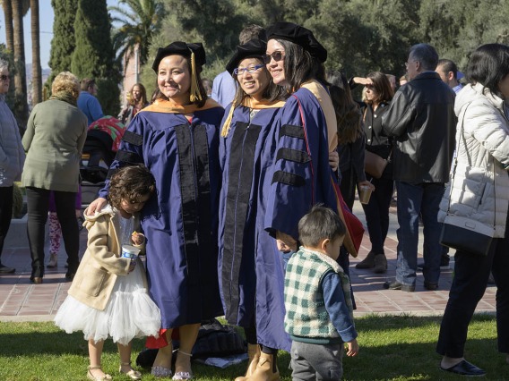 (From left) Doctor of Nursing Practice graduates Suraja Shrestha Bastola, Jinlan Wang and Yan Li pause for a photo after the UArizona College of Nursing fall convocation on Dec. 15.