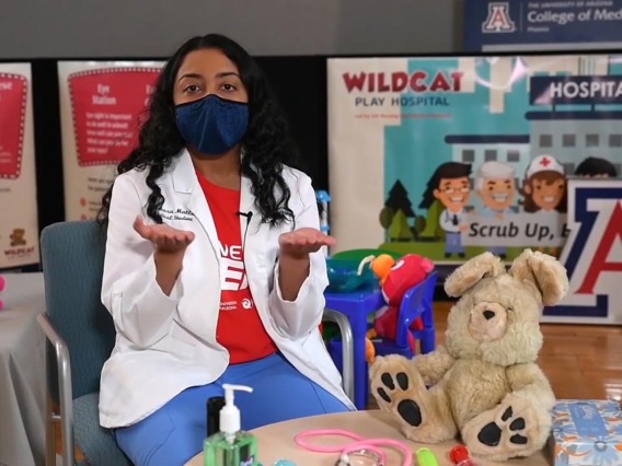 A medical student at the College of Medicine – Phoenix presents a special virtual Wildcat Play Hospital demonstration during the Connect2STEM kickoff event.