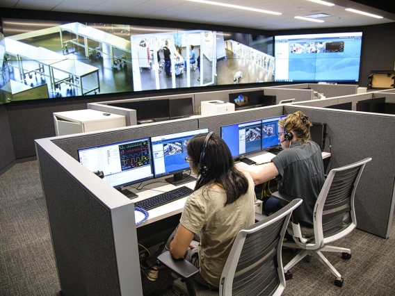 As part of the simulation center, a multimedia hub allows instructors to evaluate and coach students.