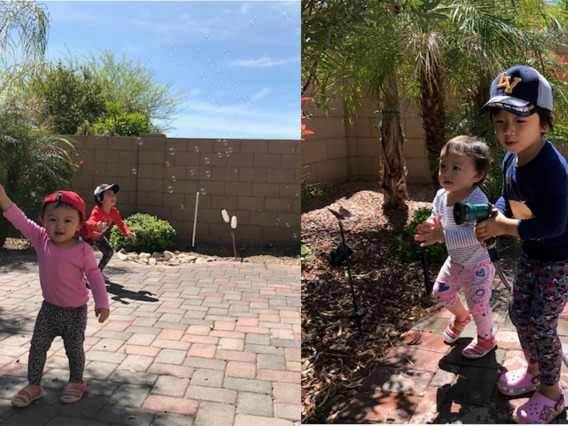 What's not to enjoy in the great outdoors during a lunch break while working from home. Pictured are the daughters of Associate Research Scientist Hsin-wu Tseng, PhD. Dr. Tseng works for the College of Medicine – Tucson in the Department of Medical Imaging.