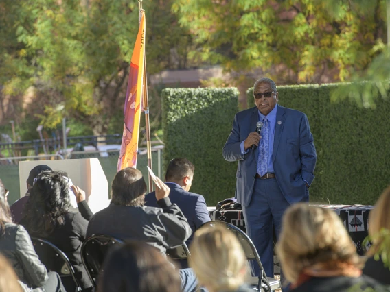 Chairman of the Tohono O’odham Nation, Ned Norris, speaks during the blessing ceremony.