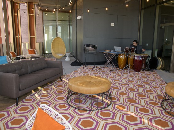 Student support spaces, including this patio on the sixth floor, have a variety of environments for students to inhabit.