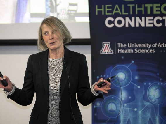 Kathleen C. Insel, PhD, RN, director of Innovations in Healthy Aging at the University of Arizona Health Sciences, presents a mobile app demonstration on “Smart and Adaptive Living for Emotional and Physical Health” at the event. 