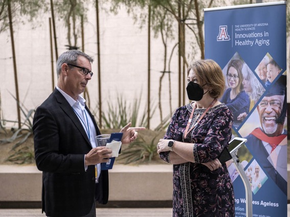 Craig Woods, director of infectious disease and biosecurity projects at Arizona State University, with Annisa Westcott, senior program manager for Innovations in Healthy Aging. 