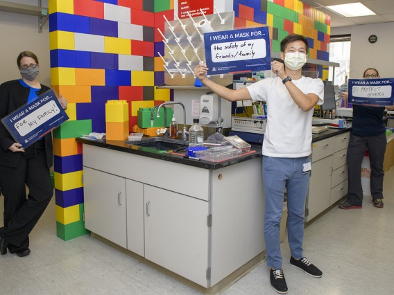 Researchers in the Vanderah Lab study pain and addiction, and wear their masks. 