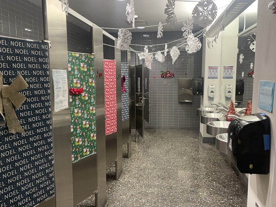 Jingle bells, jingle bells, jingle all the way . . . to the restroom? The R. Ken Coit College of Pharmacy Office of Student Services team took their office decorating to a new level this year. Both bathrooms in Drachman Hall are flush with holiday cheer.