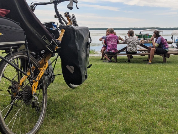 Friends joined sections of the bike listening tour. The group stopped for meals and breaks at picnic areas along the way.