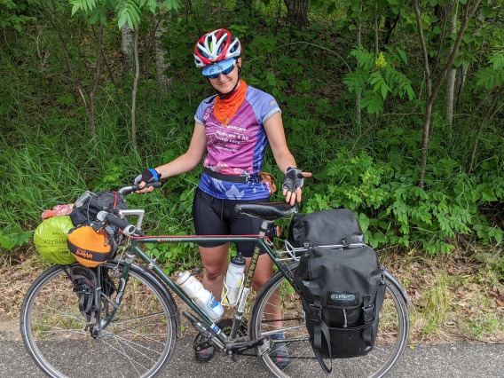 First-year medical student Julia Liatti’s summer research project entailed riding her bike “Rachmaninov” through four states to hear perspectives on health care policy. The trip was arranged by Paul Gordon, MD, MPH, professor of family and community medicine, for research.