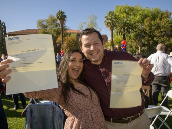 Anna Ressel and Radu Moga, who are engaged to be married in April, both matched at Banner – University Medical Center South in family medicine during the UArizona College of Medicine – Tucson 2022 Match Day event.
