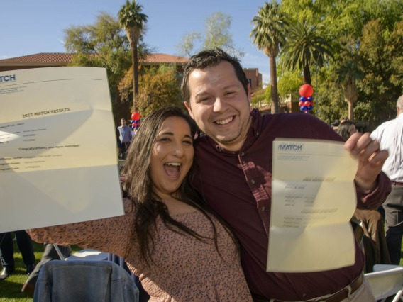 Anna Ressel and Radu Moga, who are engaged to be married in April, both matched at Banner – University Medical Center South in family medicine during the UArizona College of Medicine – Tucson 2022 Match Day event.