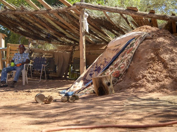 Laurence Kaibetoney monitors a sweat lodge where family come to meditate and reflect. 