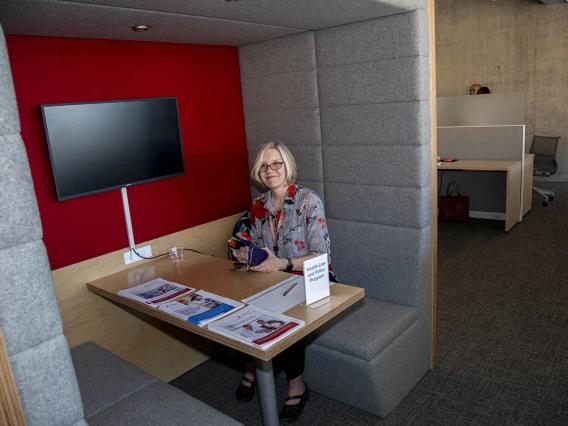 Attendees check out the new space during the grand opening of the Faculty Commons + Advisory event.