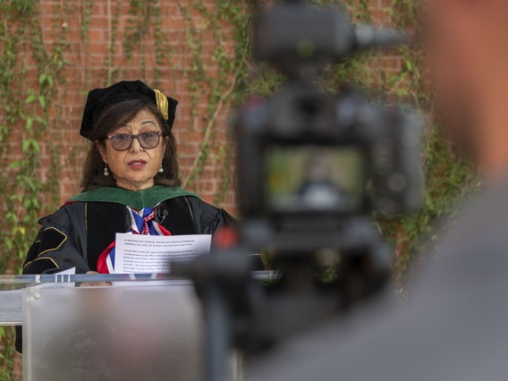 Dean Iman Hakim, MD, PhD, MPH, is filmed for the Mel and Enid College of Public Health 2020 convocation, which was presented virtually due to the COVID-19 pandemic.