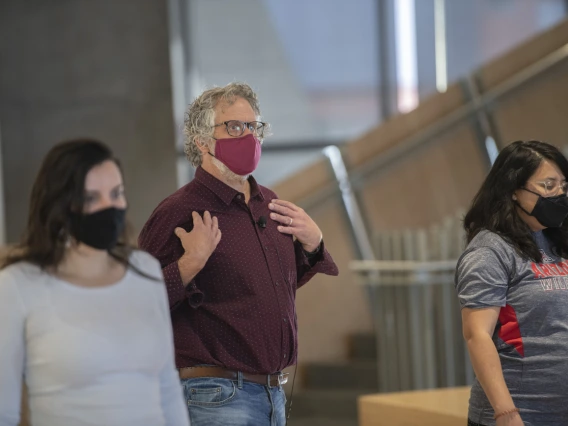 Andrew Belser, certified Feldenkrais instructor and director of the School of Theatre, Film and Television at the College of Fine Arts, demonstrates movement techniques from the Feldenkrais Method, during the second class in the “Aging and the Arts” series, "Shifting Pain Through Movement.”