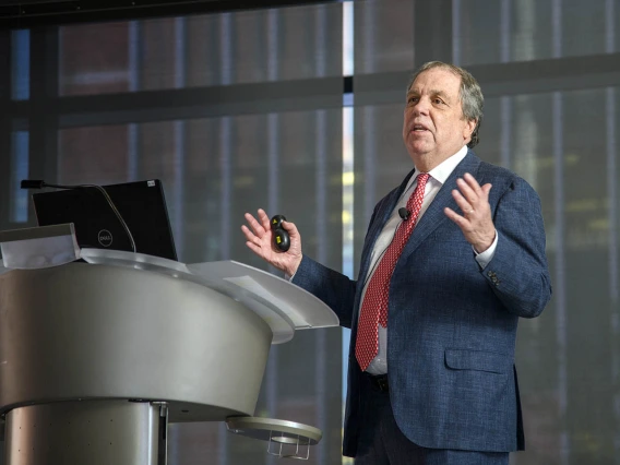 Senior Vice President for Health Sciences Michael D. Dake, MD, answers audience questions during the town hall event in Tucson, Jan. 28, 2020.